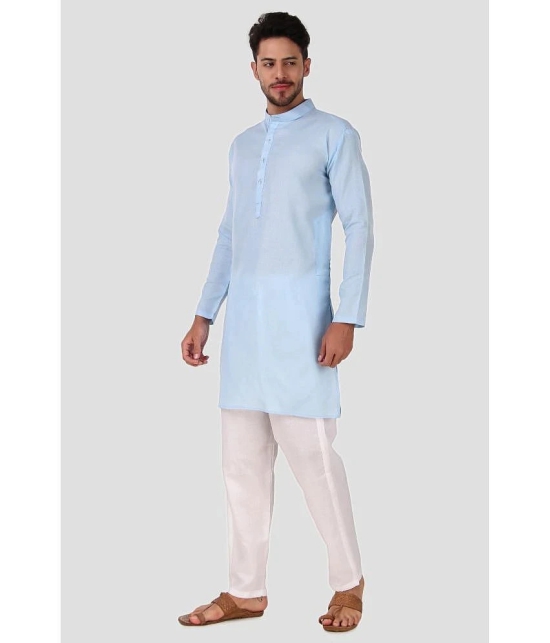 Preen Sky Blue Cotton Blend Regular Fit Mens Kurta Pyjama Set ( Pack of 1 ) - None