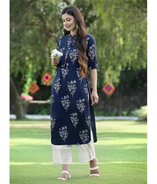 Juniper - Indigo Rayon Womens Straight Kurti ( Pack of 1 ) - None