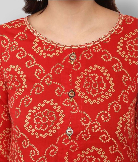 Yash Gallery - Red Cotton Womens Front Slit Kurti ( Pack of 1 ) - XL