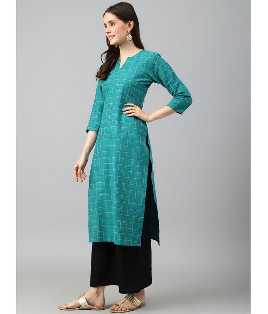 Hritika - Turquoise Cotton Women's Straight Kurti ( Pack of 1 ) - None