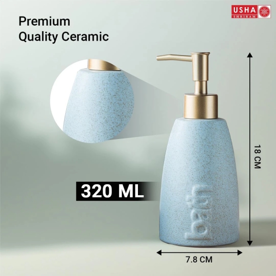 USHA SHRIRAM 320ml Ceramic Soap Dispenser Set, Kitchen Dish Soap Pump, Hand Shower Washing, Design 1 - Blue, Pack of 4-USHA SHRIRAM 320ml Ceramic Soap & Lotion Dispenser Set (Design 1 - Blue, Pac