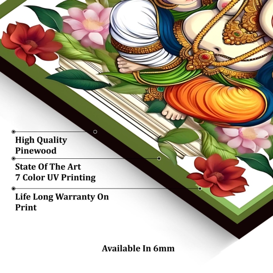 Ganesh Ji With Lotus Colorful Wood Print Wall Art-48 X 48 Inches / Birchwood Thickness: 6mm