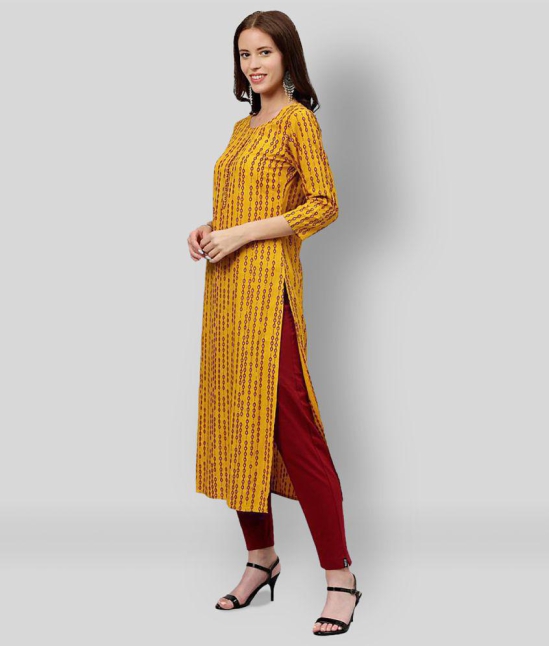 KIPEK - Yellow Rayon Womens Straight Kurti - L