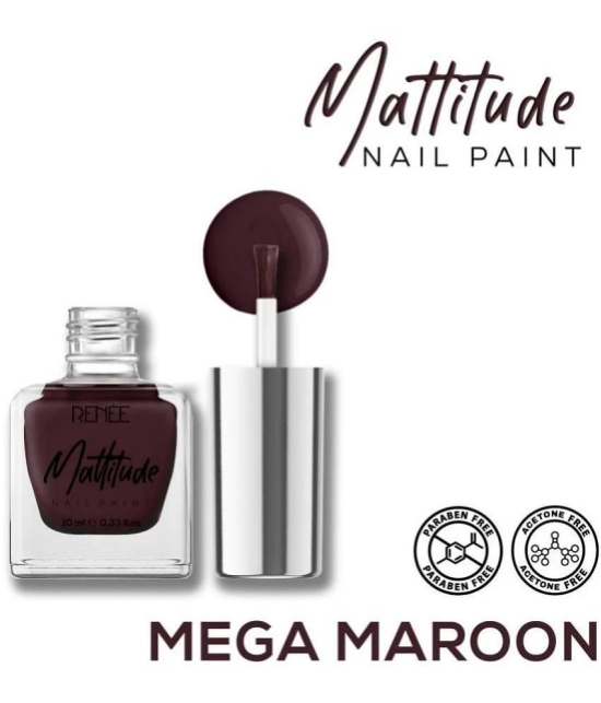 RENEE Mattitude Nail Paint - Mega Maroon, Quick Drying, Matte Finish, Long Lasting,10ml