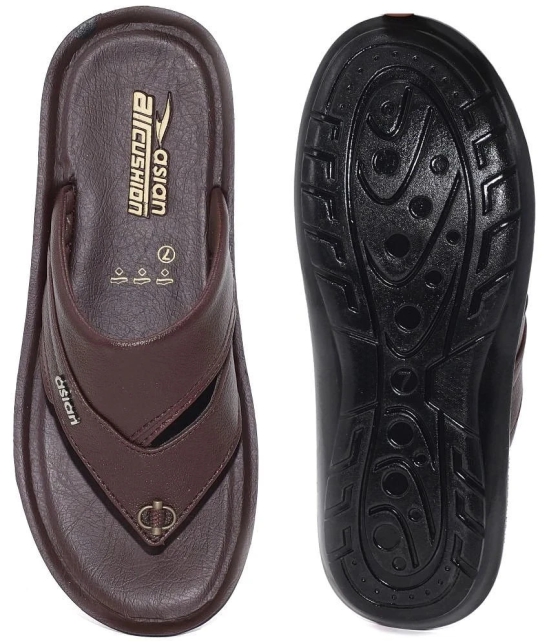 ASIAN Brown Mens Leather Slipper - None