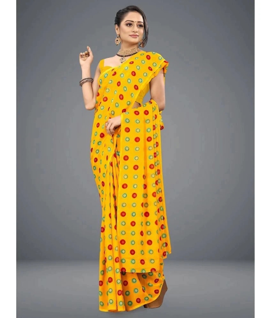 ANAND SAREES - Yellow Georgette Saree Without Blouse Piece ( Pack of 1 ) - Yellow