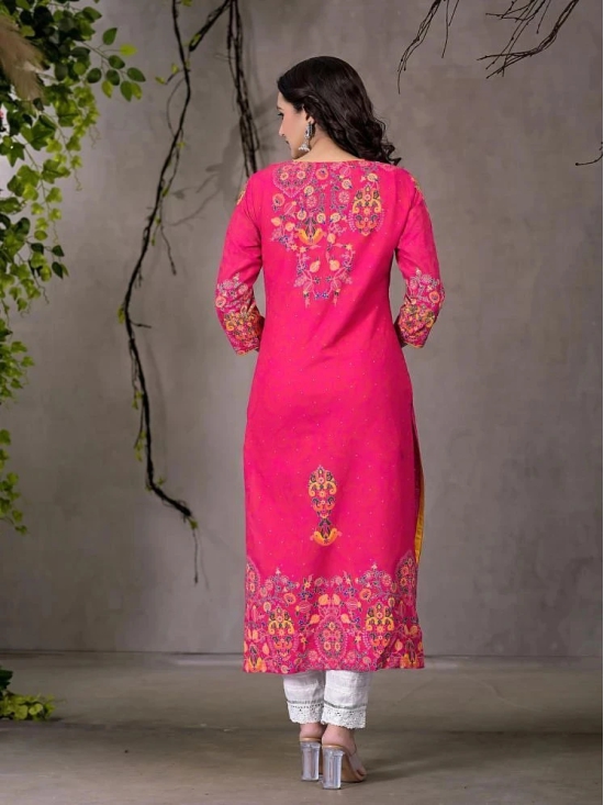 Juniper Rayon Embroidered Straight Womens Kurti - PINK ( Pack of 1 ) - None