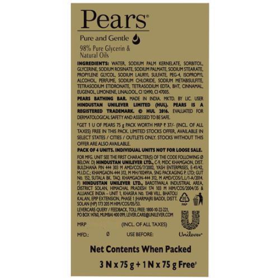 Pears Pure & Gentle Bathing Bar 75 g (Buy 4) 135