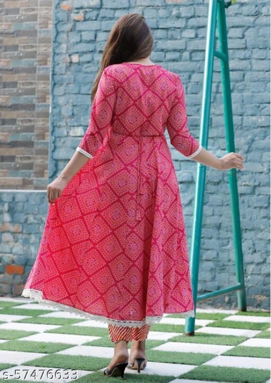 Beautiful Anarkali Kurti with Pant and Dupatta Set-2XL / Pink