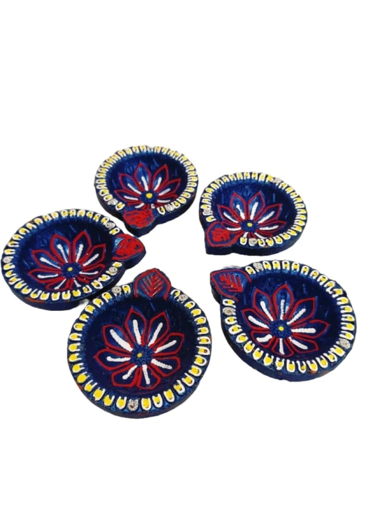 Handmade Blue Clay Diya Set of 6 for Diwali Decoration