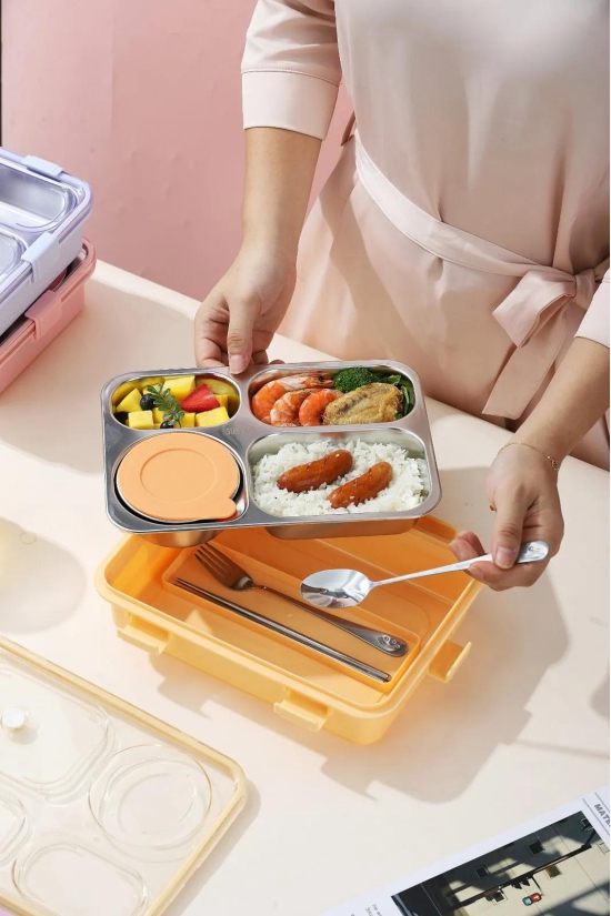 The Ultimate 4-Compartment Leak-Proof Seals 750ml Stainless Steel Lunch Box with 150ml Bowl-Green