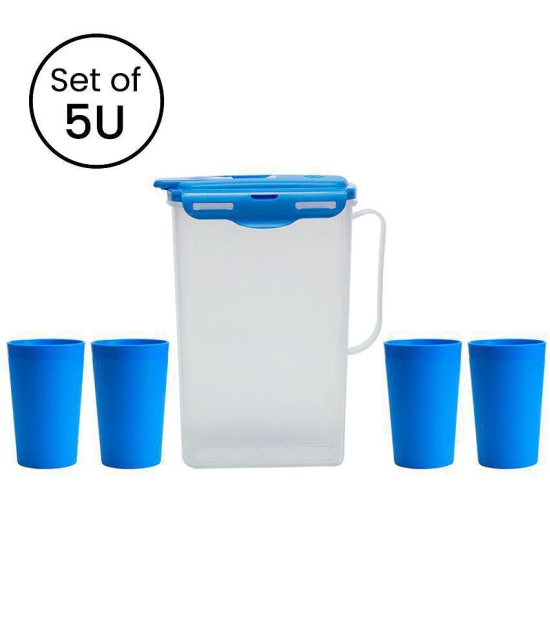 HOMETALES - Plastic Fridge Jug & Glasses Sets ( Pack of 5 ), Blue