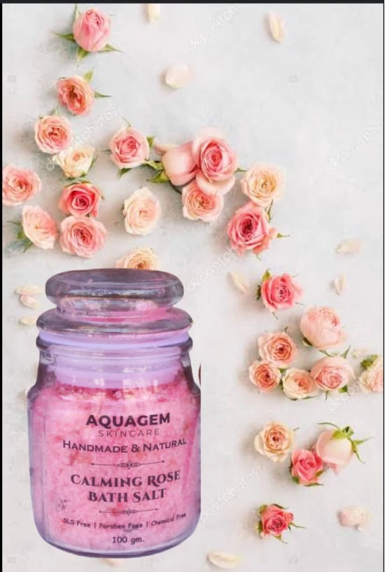 AQUAGEM Calming Rose Foot Salt - Handmade and Natural - 100% Pure and Organic - Helps to Relieve Stress, Improve Circulation, and Soften Skin