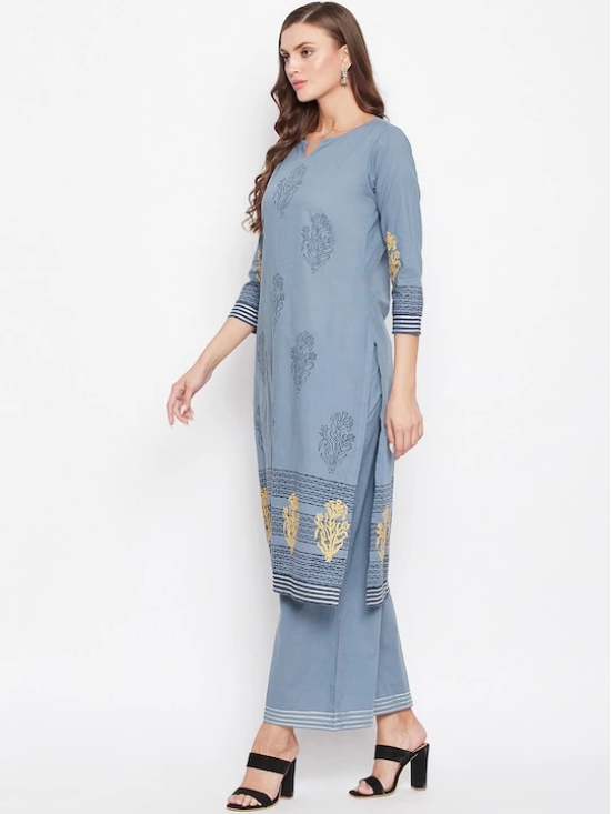 Women Grey Ethnic Motifs Printed Regular Pure Cotton Kurta with Palazzos