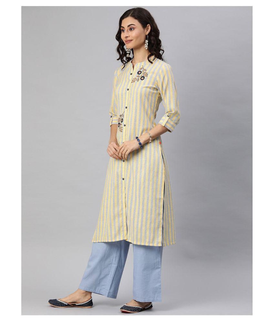 Alena - Yellow Cotton Women''s Straight Kurti - M