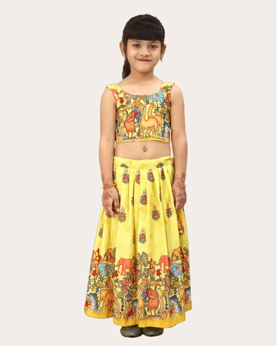 Girls Rayon Silk Fully Stitched Lehenga Choli | Bandhani Print MultiColor Lehenga Choli Set-Yellow / 6 Years-7 Years