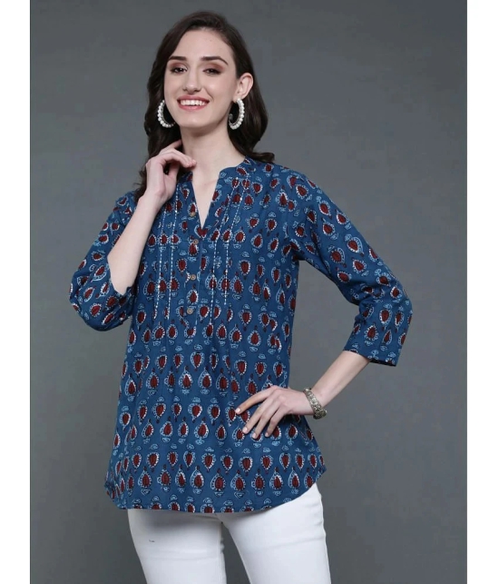 Antaran 100% Cotton Printed A-line Womens Kurti - Blue ( Pack of 1 ) - None