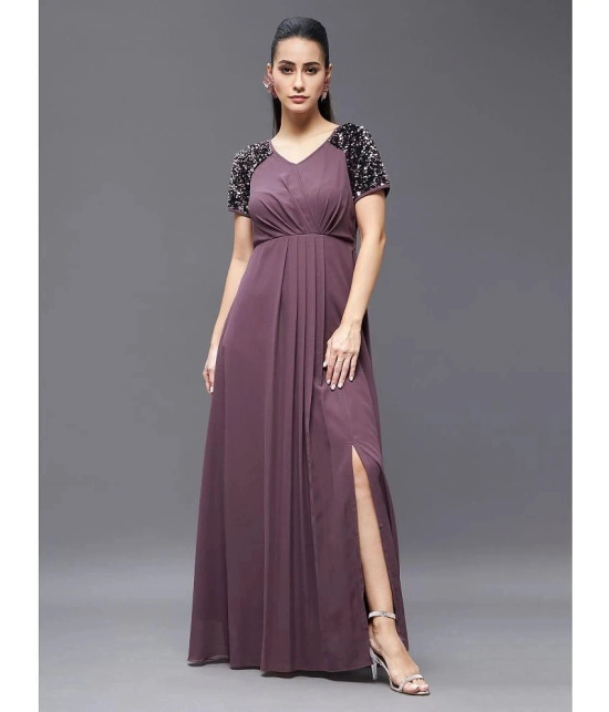 Miss Chase Polyester Embellished Full Length Womens Side Slit Dress - Mauve ( Pack of 1 ) - None