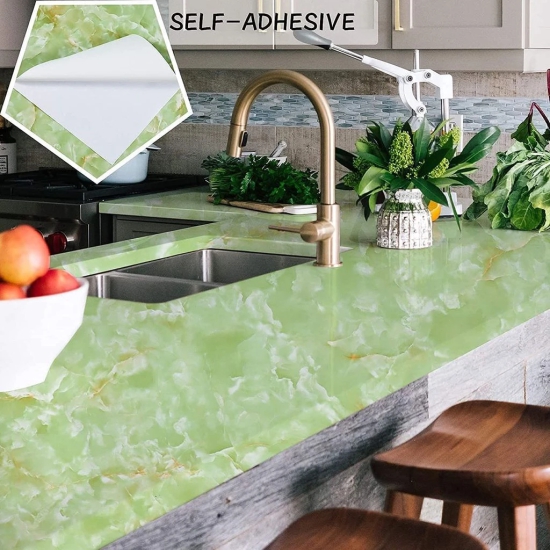 Marble Aluminum Foil Kitchen Stickers Waterproof Self Adhesive Wallpaper PVC Bathroom Wall Stickers Contact Paper GREEN MARBLE FOIL PAER