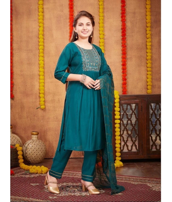 Aarika Dark Green Silk Girls Kurta and Pant Set ( Pack of 1 ) - None