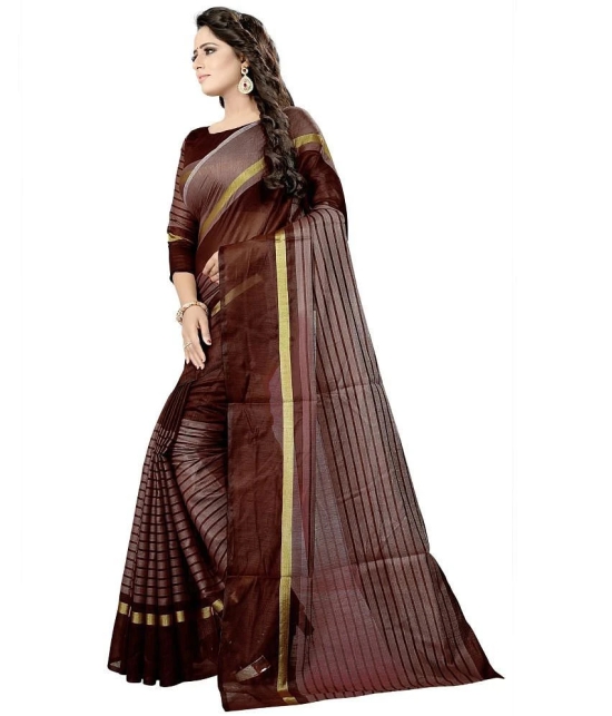 Saadhvi Cotton Silk Printed Saree With Blouse Piece - Brown ( Pack of 1 ) - Brown