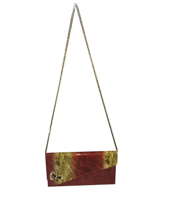 Apnav Red Jute Clutch With Sling Chain