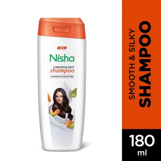 Nisha Smooth & Silky Shampoo for Women Men 180ml Pack of 2, Almond & Olive Actives Shampoo for Naturally Soft Silky Hair