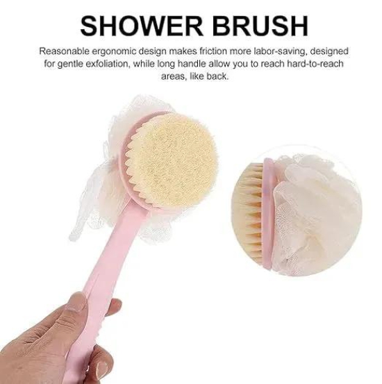 Back Exfoliator with 2 In 1 Mesh Bristles Body Brush and Back Brush Long Handle For Skin Health For Men and Women - Color may Very