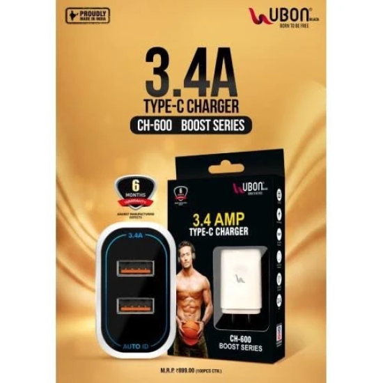 UBON CH-600 Boost Series 3.4 Amp TypeC Charger (White)