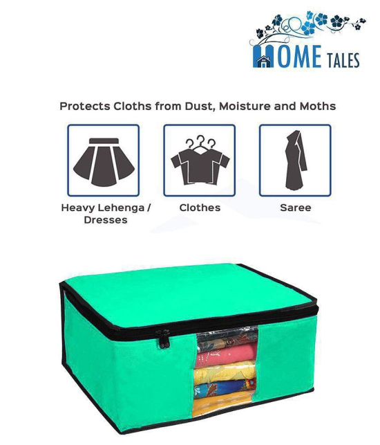 HOMETALES Non-Woven Saree Cover / Cloth Storage & Organizer with Transparent Window,Green (6U)