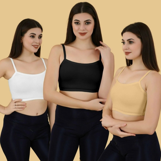 Slip-on Strapless Bra for Teenagers, Girls Beginners Bra Sports Cotton Non-Padded Stylish Crop Top Bra Full Coverage Seamless Non-Wired Gym Workout Training Bra for Kids (Pack of 3)