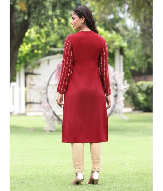 Juniper Acrylic Embroidered Straight Womens Kurti - Maroon ( Pack of 1 ) - None