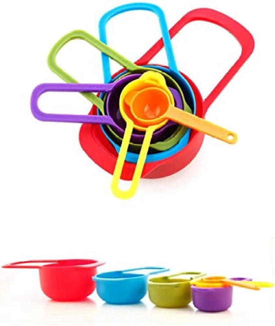 STORE77® 6Pcs Rainbow Colorful Measuring Cups and Spoons Set Includes:1/2Tbls, 1Tbls,1/4 Cup,1/3 Cup,1/2 Cup,1cup Capacity:250ml 125ml 85ml 60ml 15ml 7.5m Baking Measuring Cups Spoons (Random Color)