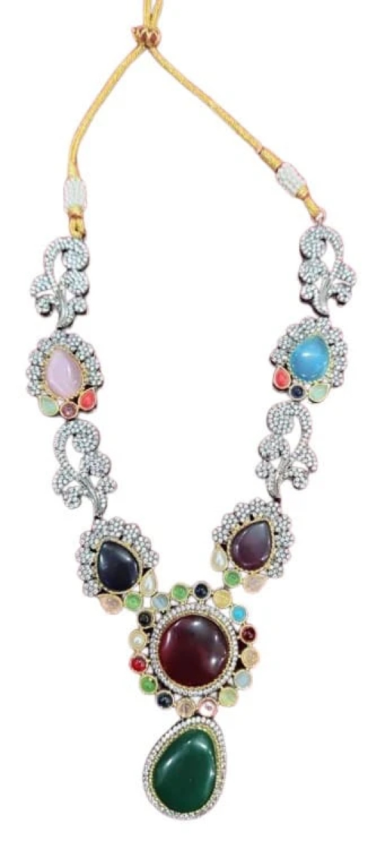 American diamond   Necklace Set with Multicolor Stones