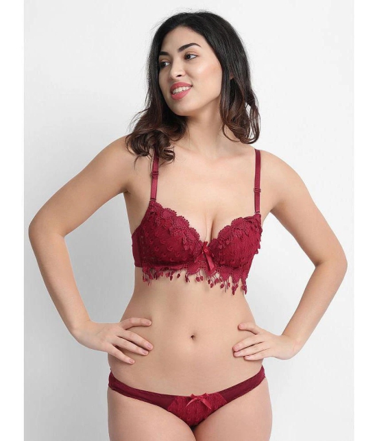 MRS QUEEN - Maroon Cotton Lycra Womens Bra & Panty Set ( Pack of 1 ) - None