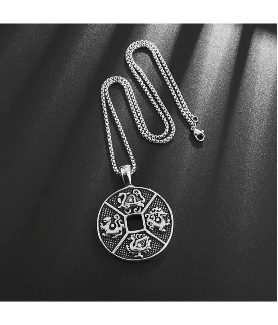 Fashion Frill Silver Chain For Men Retro Four Divine Beasts Stainless Steel Pendant Necklace For Men Boys Love Gifts - None