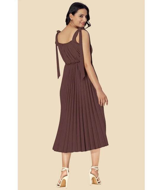 Glomee Crepe Solid Midi Womens Fit & Flare Dress - Brown ( Pack of 1 ) - None