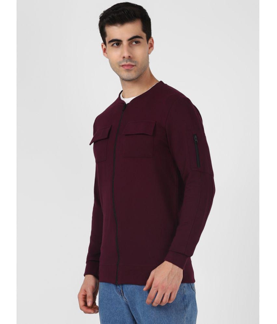 UrbanMark Men Regular Fit Front Open Zipper Full Sleeves Sweatshirt-Wine - None