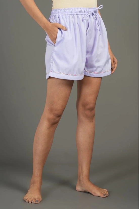 BREATHABLES Women Cotton Nightsuit Shirt and Shorts Co-ord Set Sleeveless Notched Collar Comfort Loose Fit Lavender(Night Wear | Co-ord set | Lounge Wear Set)