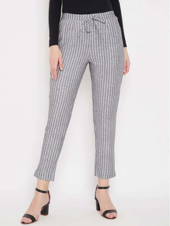 Women Grey & White Striped Regular Trousers