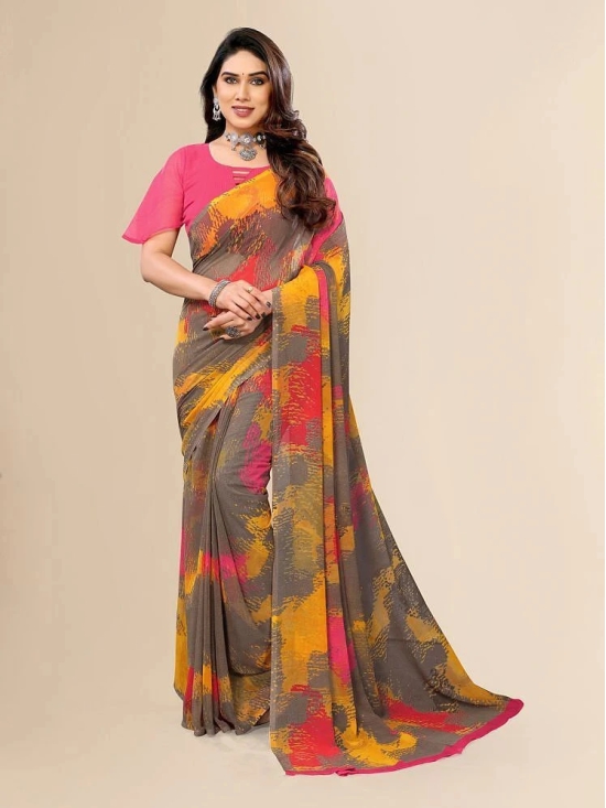 ANAND SAREES Chiffon Printed Saree With Blouse Piece - Pink ( Pack of 1 ) - Pink