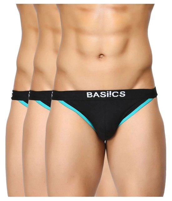 BASIICS By La Intimo - Black Cotton Mens Thongs ( Pack of 3 ) - L