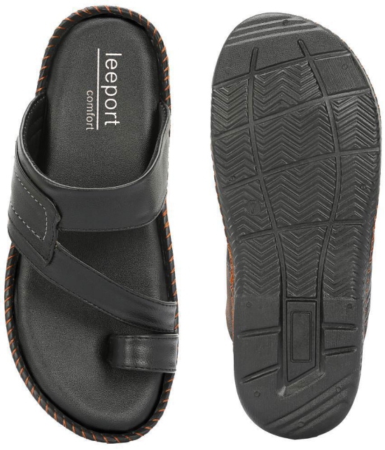 Leeport - Black Mens Leather Slipper - None