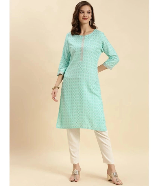 Rangita Women Sea Green Rayon Printed Knee Length Straight Kurti - None