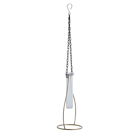 Modern Glass Garden Test Tube Hanging Planter/Vase (10 Inch, Golden)