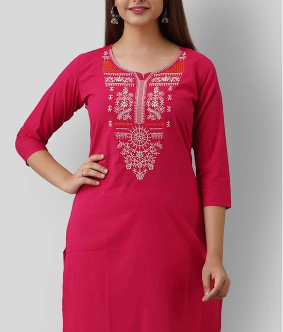 Radiksa - Pink Cotton Womens Straight Kurti ( Pack of 1 ) - L