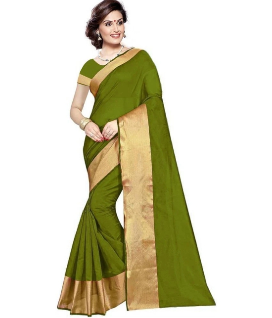 Saadhvi Cotton Silk Woven Saree With Blouse Piece - Green ( Pack of 1 ) - Green