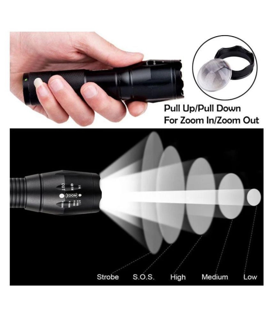 Q Small Sun 500 Meter Zoomable Waterproof Chargeable LED 5 Mode Full Metal Body - 12W Rechargeable Flashlight Torch (Pack of 1)