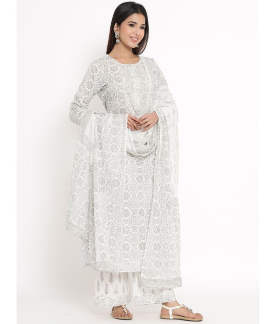 KIPEK - White Straight Cotton Womens Stitched Salwar Suit ( Pack of 1 ) - None