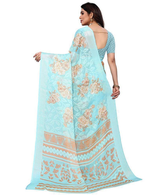 Sitanjali - SkyBlue Brasso Saree With Blouse Piece ( Pack of 1 ) - SkyBlue